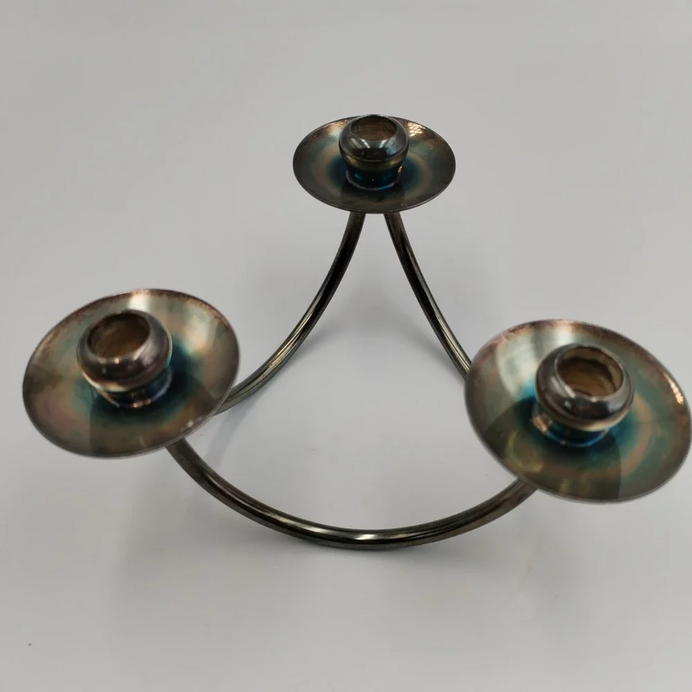 Vintage MCM Danish Berg Silverplate Candelabra Tripod Candle Holder Denmark